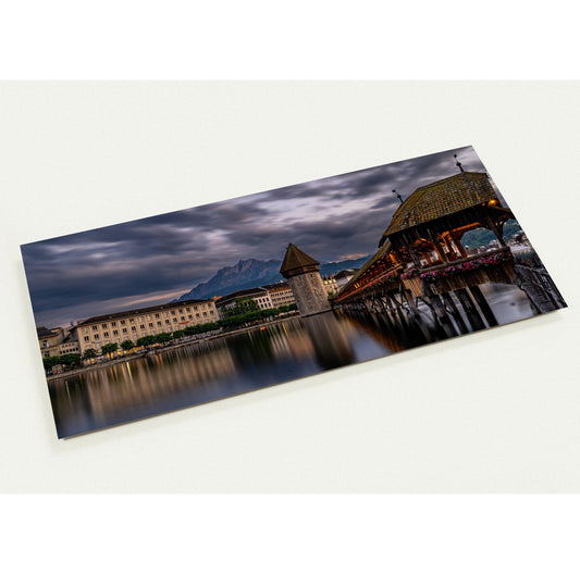 Kapellbrücke Luzern mit Pilatus am Abend / 9.9 x 21 - Roland Widmer widrol 